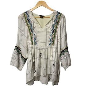 Anthropologie Vineet Bahl Blouse Size M Boho Peasant Embroidered Popover Beachy